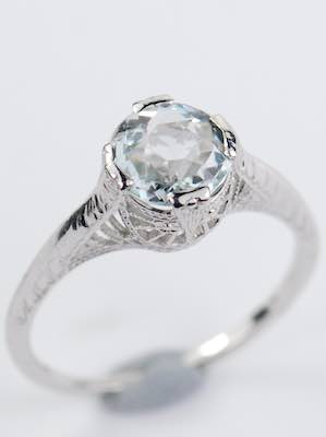 Antique Aquamarine Engagement Ring with Filigree