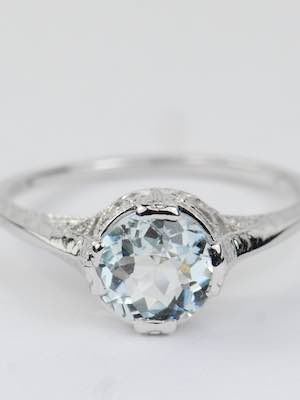 Antique Aquamarine Engagement Ring with Filigree
