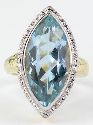 Vintage Aquamarine Ring with Orange Blossom Motif