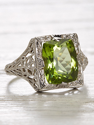 Antique Peridot Cocktail Ring with Filigree