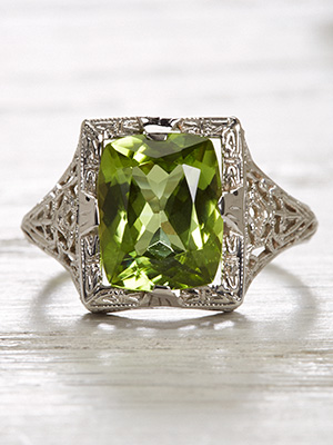 Antique Peridot Cocktail Ring with Filigree