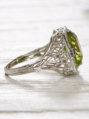 Antique Peridot Cocktail Ring with Filigree