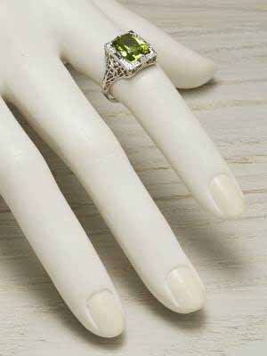Antique Peridot Cocktail Ring with Filigree