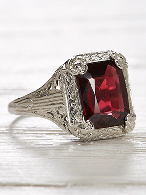 Vintage Almandine Garnet Ring with a Floral Design