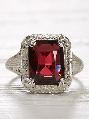 Vintage Almandine Garnet Ring with a Floral Design