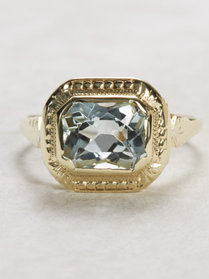 Art Deco Antique Ring with Aquamarine and Filigree