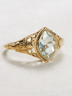 Antique Aquamarine Ring with Bird Motif Trim