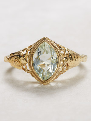 Antique Aquamarine Ring with Bird Motif Trim