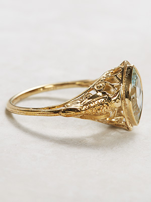 Antique Aquamarine Ring with Bird Motif Trim
