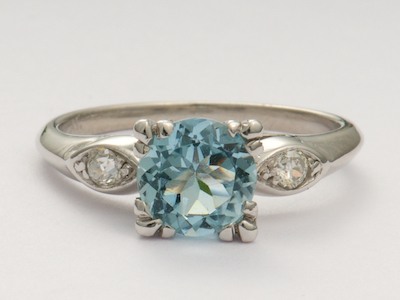 Aquamarine Antique Engagement Ring in Platinum