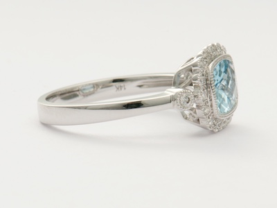 Aquamarine and Diamond Vintage Style Engagement Ring, RG-3701