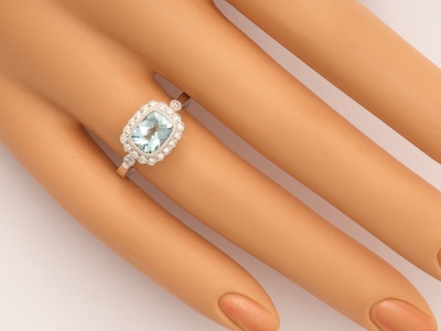 Aquamarine and Diamond Vintage Style Engagement Ring