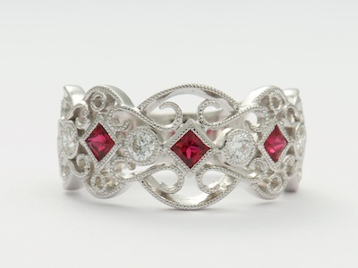 Ruby and Diamond Filigree Wedding Ring 