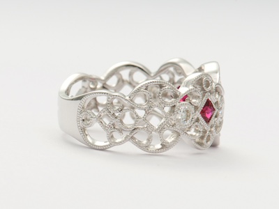 Ruby and Diamond Filigree Wedding Ring 