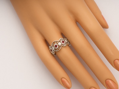 Ruby and Diamond Filigree Wedding Ring 