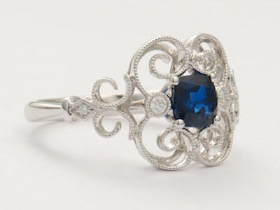Swirling Filigree Vintage Style Engagement Ring 
