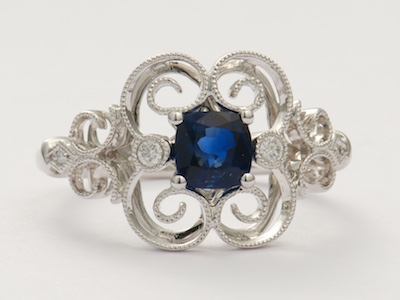 Swirling Filigree Vintage Style Engagement Ring 
