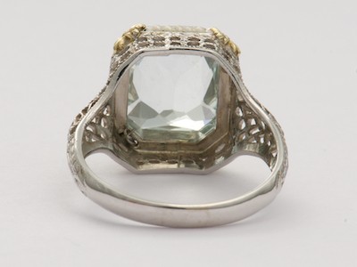 Aquamarine Antique Ring with Pearls and Filigree