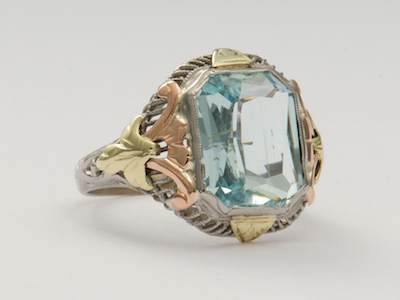 Hand Wrought Vintage Ring with Aquamarine