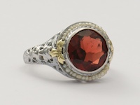 Almandine Garnet Antique Ring with Pierced and Floral Design