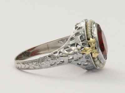 Almandine Garnet Antique Ring with Pierced and Floral Design