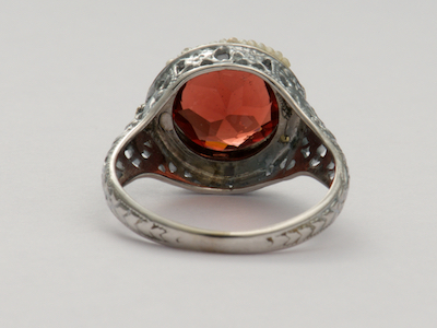 Almandine Garnet Antique Ring with Pierced and Floral Design