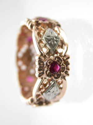 Retro Rose Gold and Ruby Eternity Band