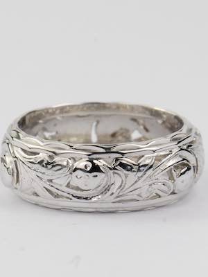 Vintage Wedding Ring with Flowers and Leaves