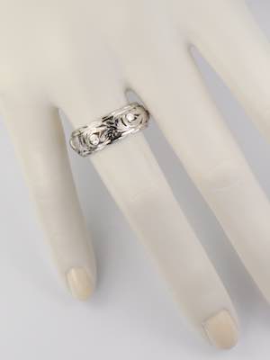 Vintage Wedding Ring with Flowers and Leaves